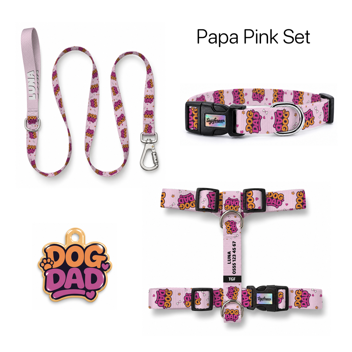 Papa Pink Tasma ve Künye Seti – Set fotoğrafı