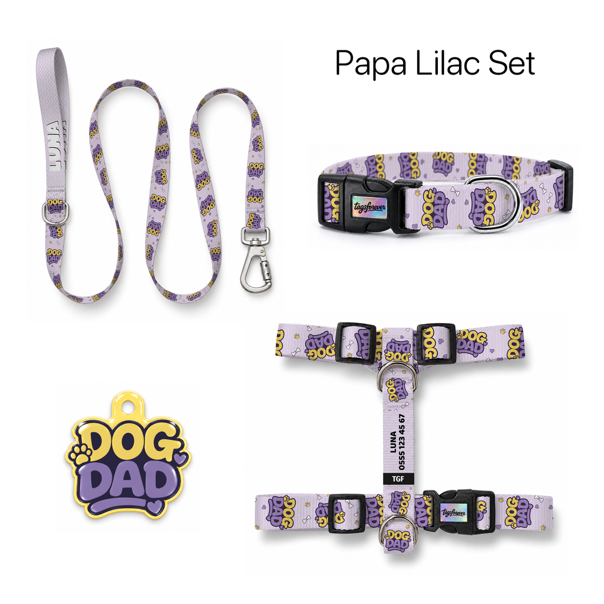 Papa Lilac Tasma ve Künye Seti – Set fotoğrafı