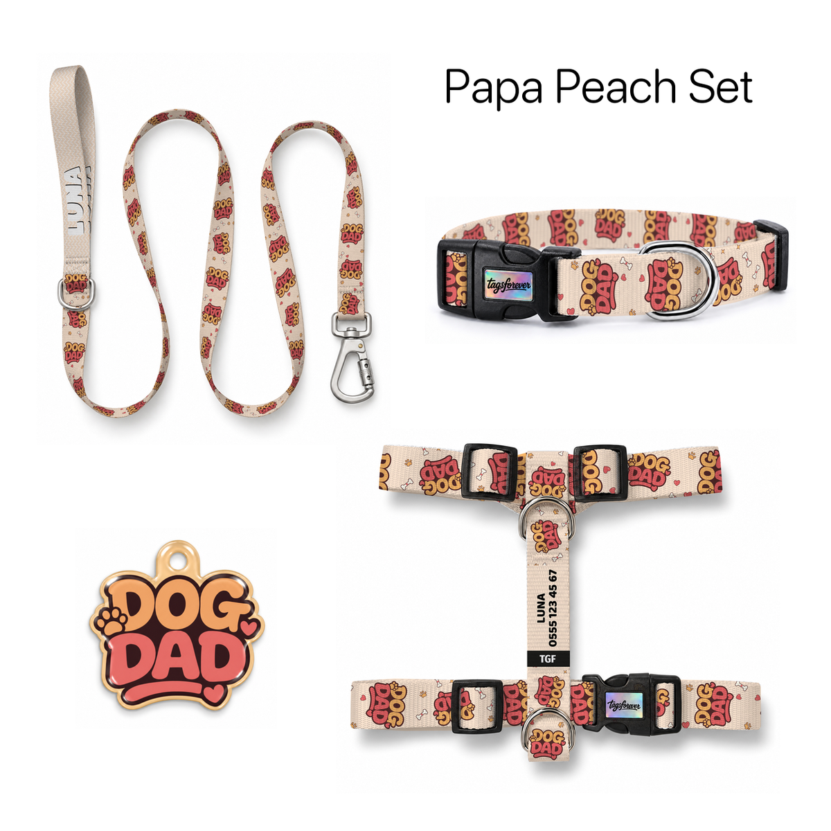 Papa Peach Tasma ve Künye Seti – Set fotoğrafı