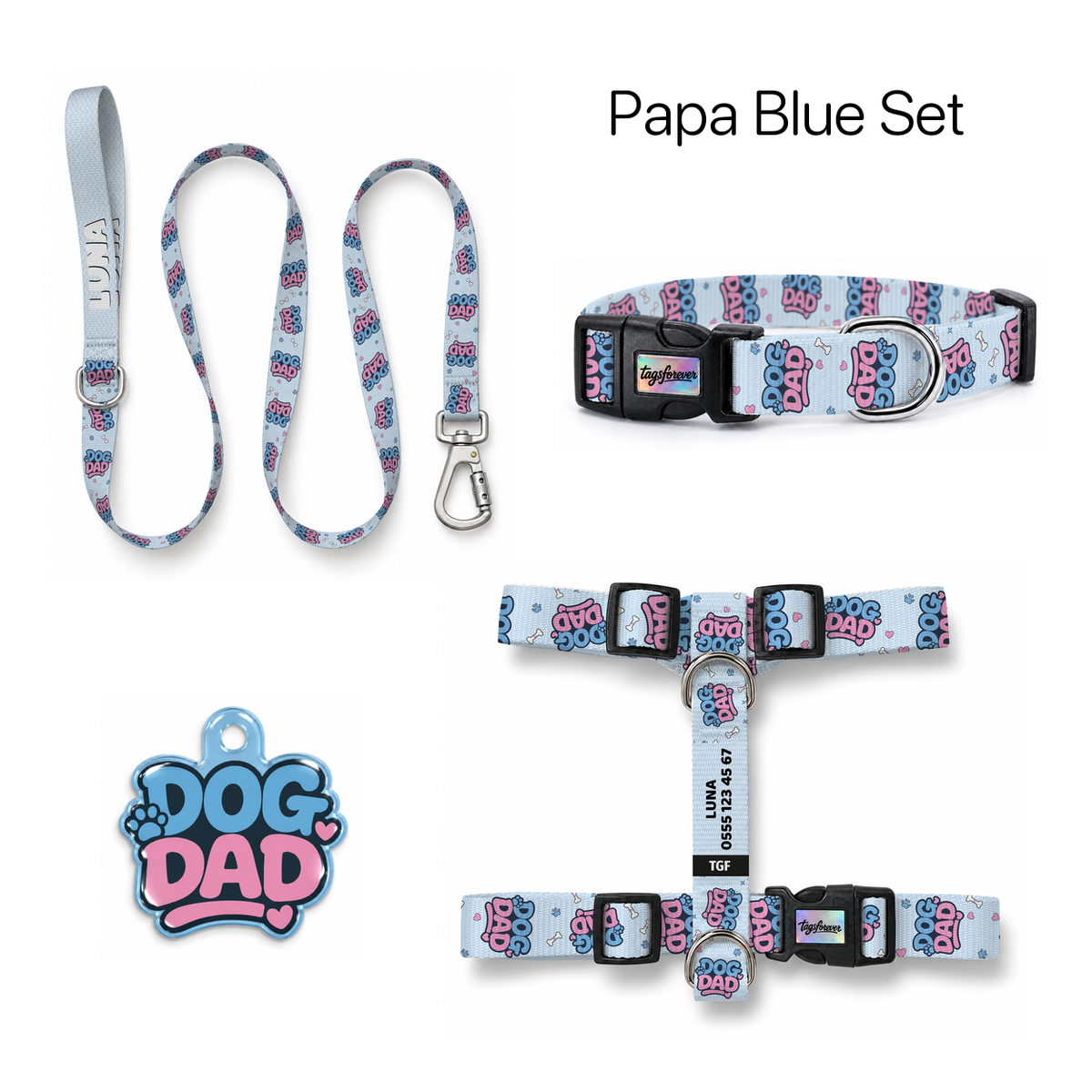 Papa Blue Tasma ve Künye Seti – Set fotoğrafı