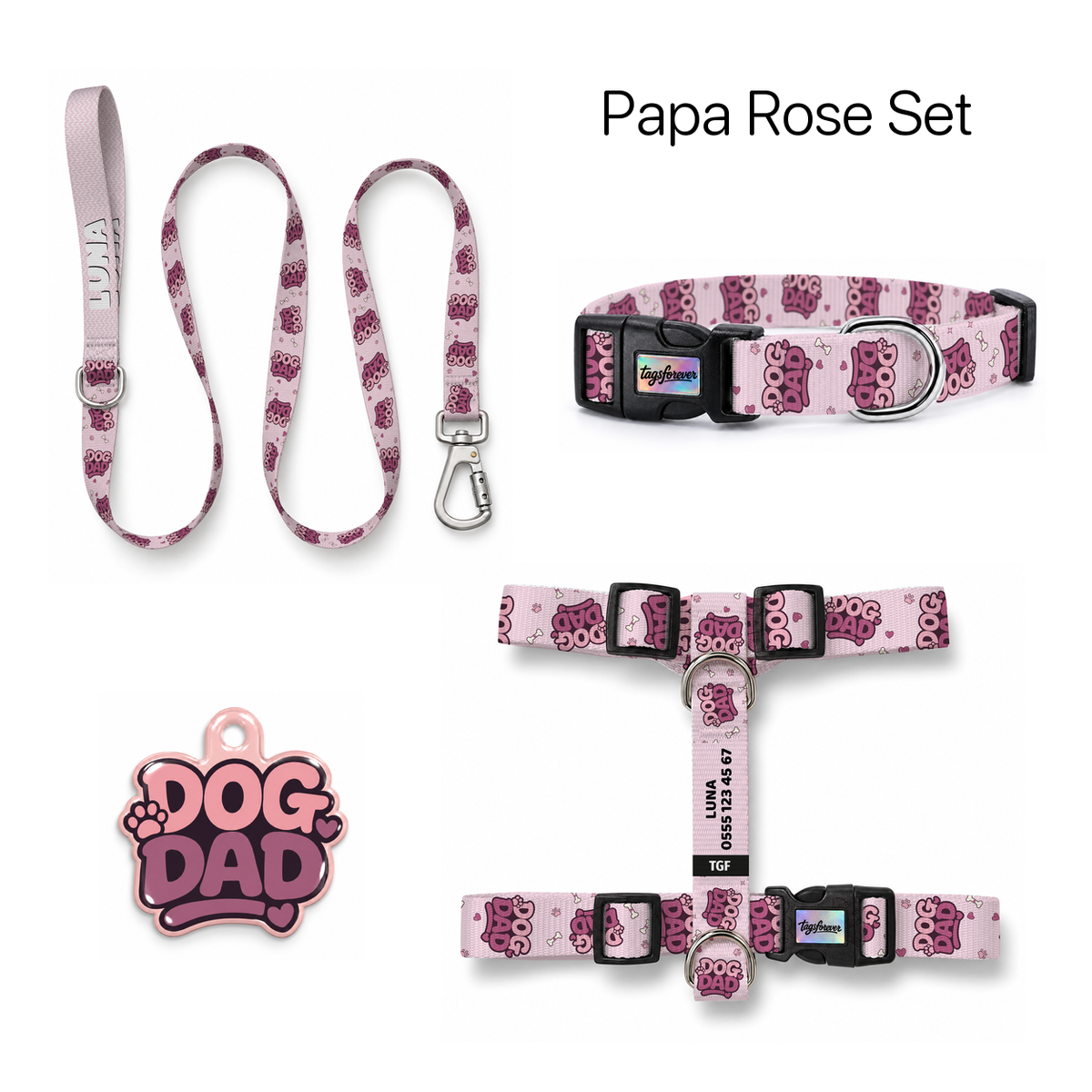 Papa Rose Tasma ve Künye Seti – Set fotoğrafı