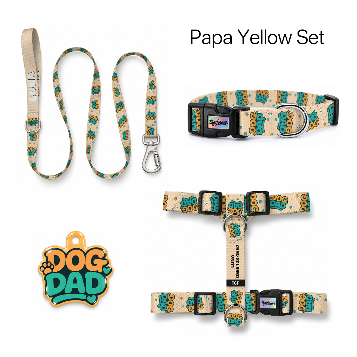 Papa Yellow Tasma ve Künye Seti – Set fotoğrafı