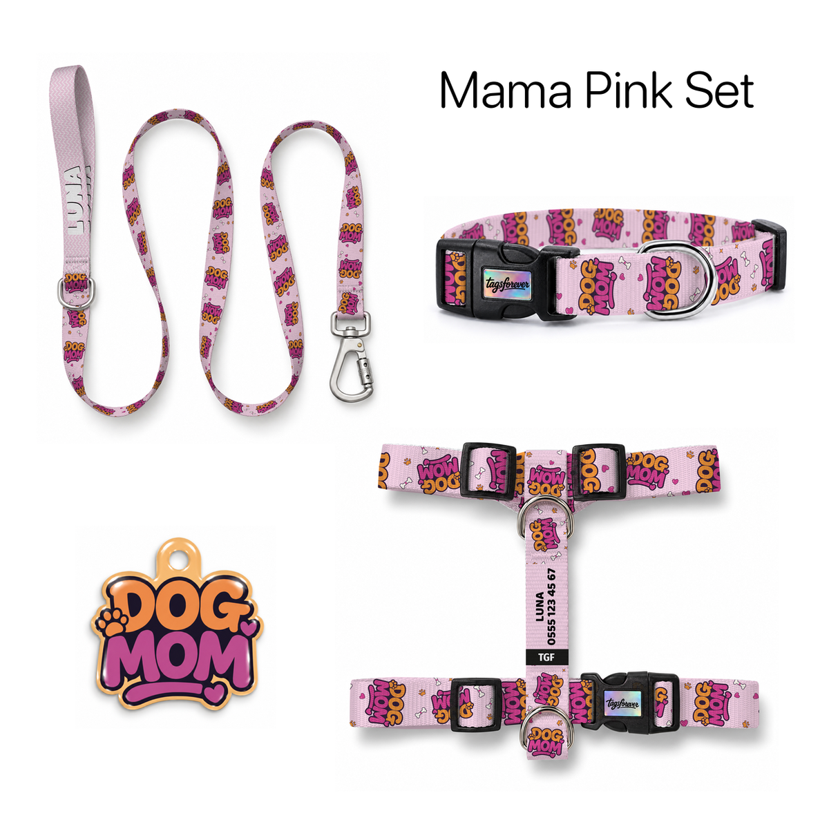 Mama Pink Tasma ve Künye Seti – Set fotoğrafı