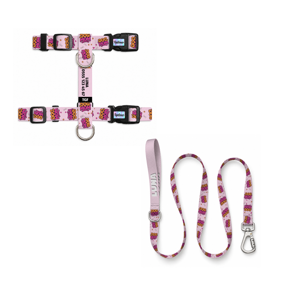 Mama Pink | Kedi Gezdirme Setleri – Göğüs tasması ve gezdirme kayışı