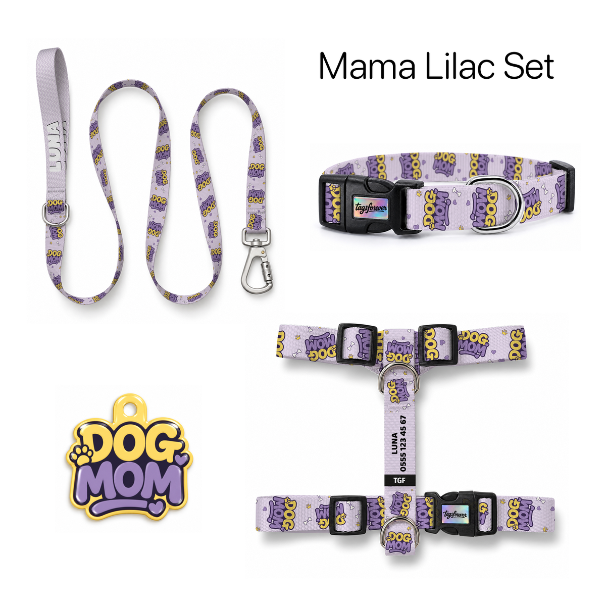 Mama Lilac Tasma ve Künye Seti – Set fotoğrafı