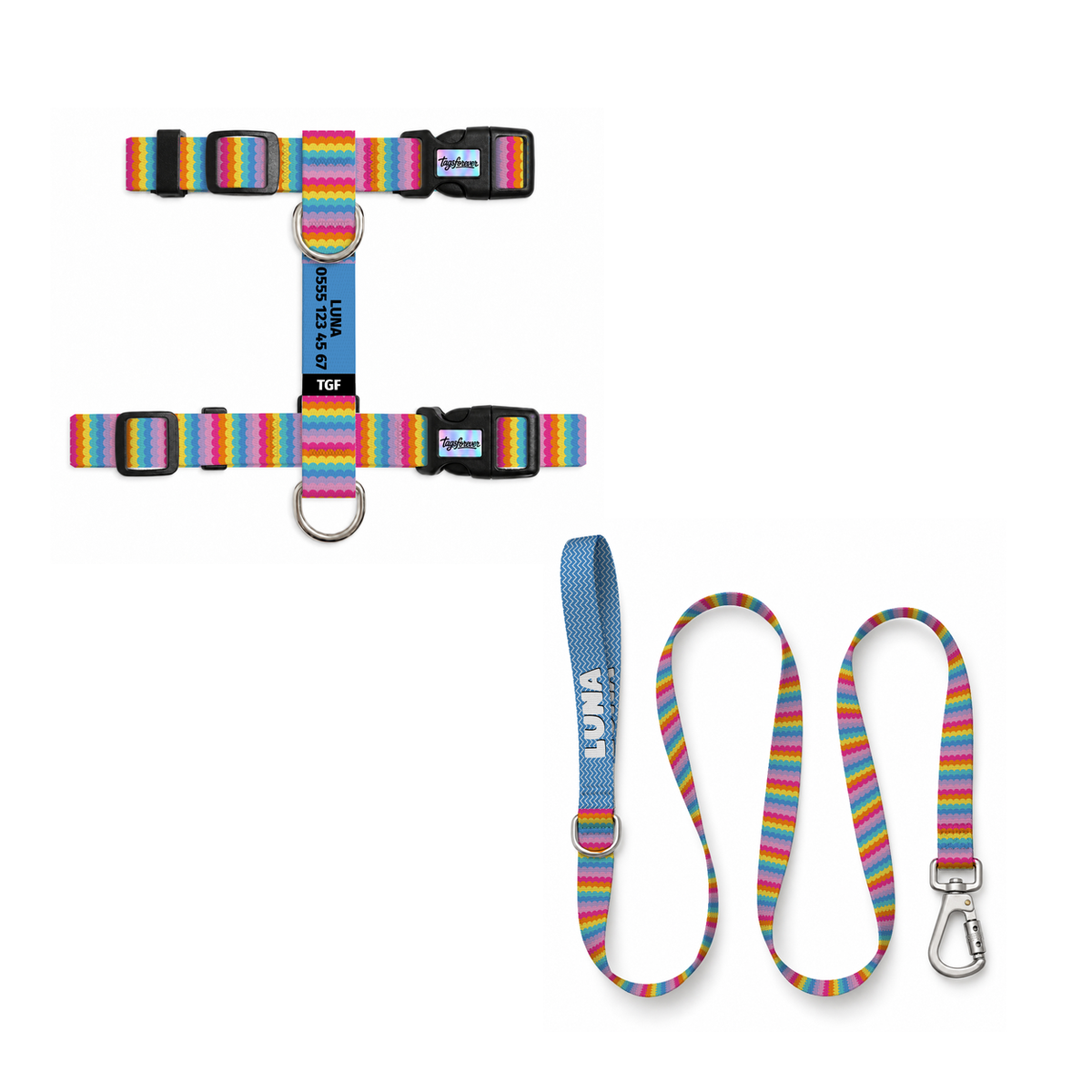 Rainbow Loop | Kedi Gezdirme Setleri – Göğüs tasması ve gezdirme kayışı