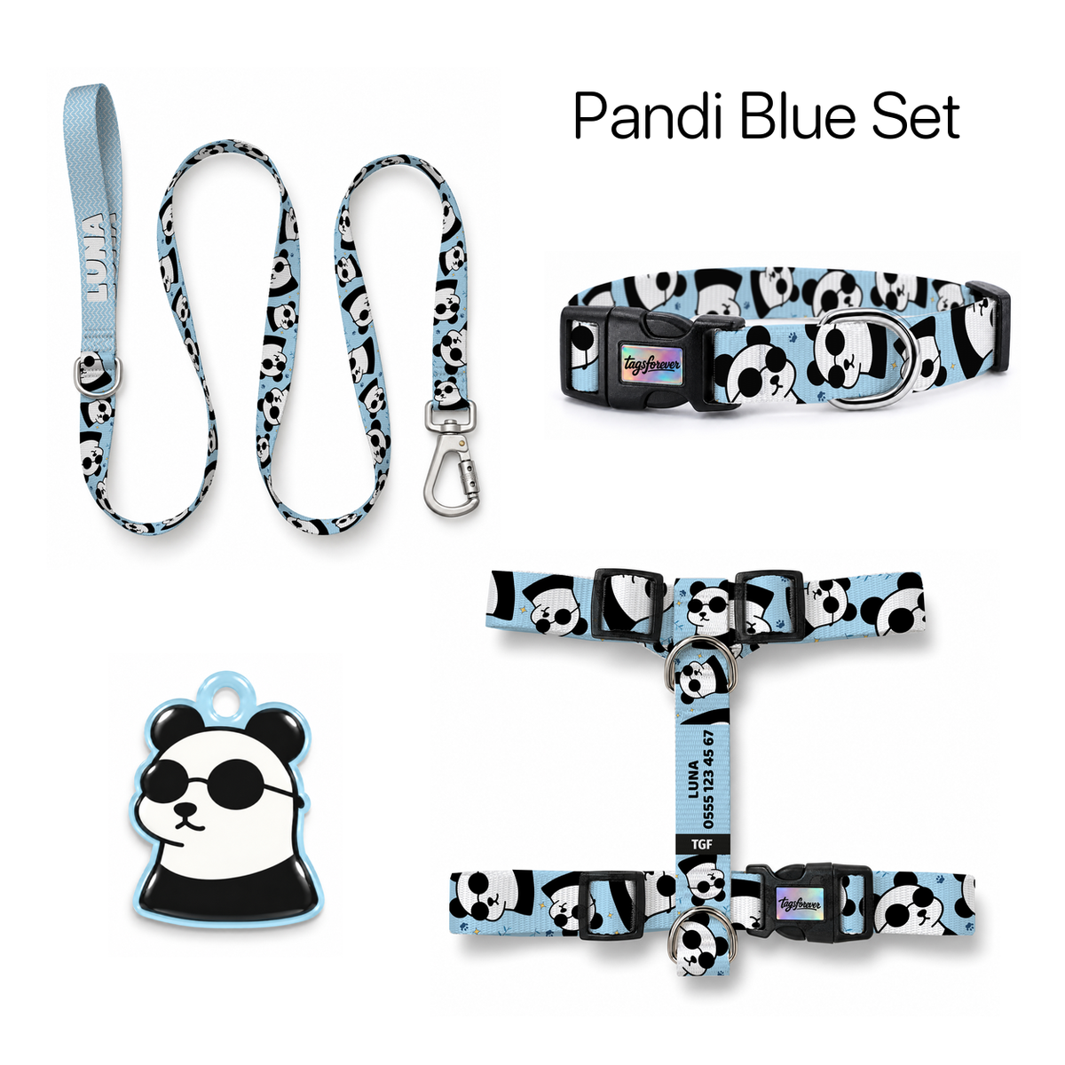 Pandi Blue Tasma ve Künye Seti – Set fotoğrafı