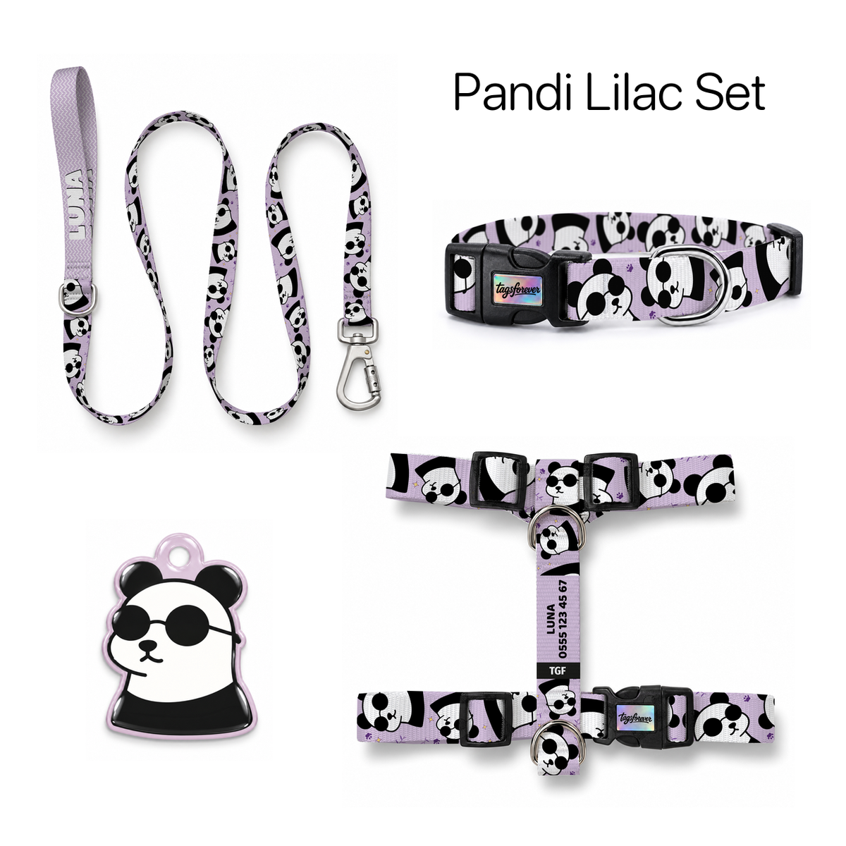 Pandi Lilac Tasma ve Künye Seti – Set fotoğrafı