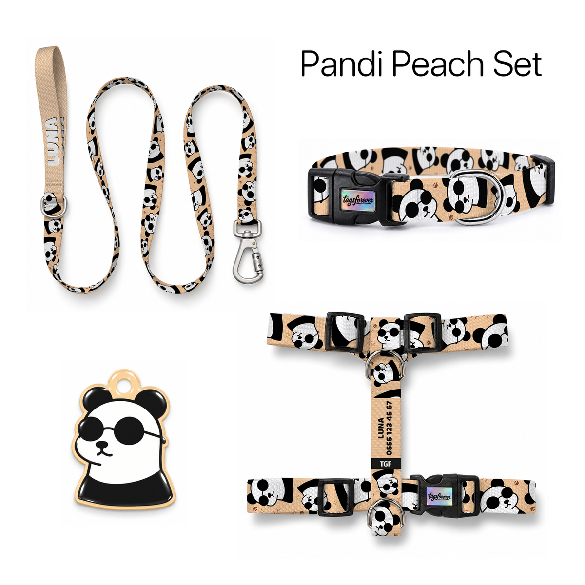 Pandi Peach Tasma ve Künye Seti – Set fotoğrafı