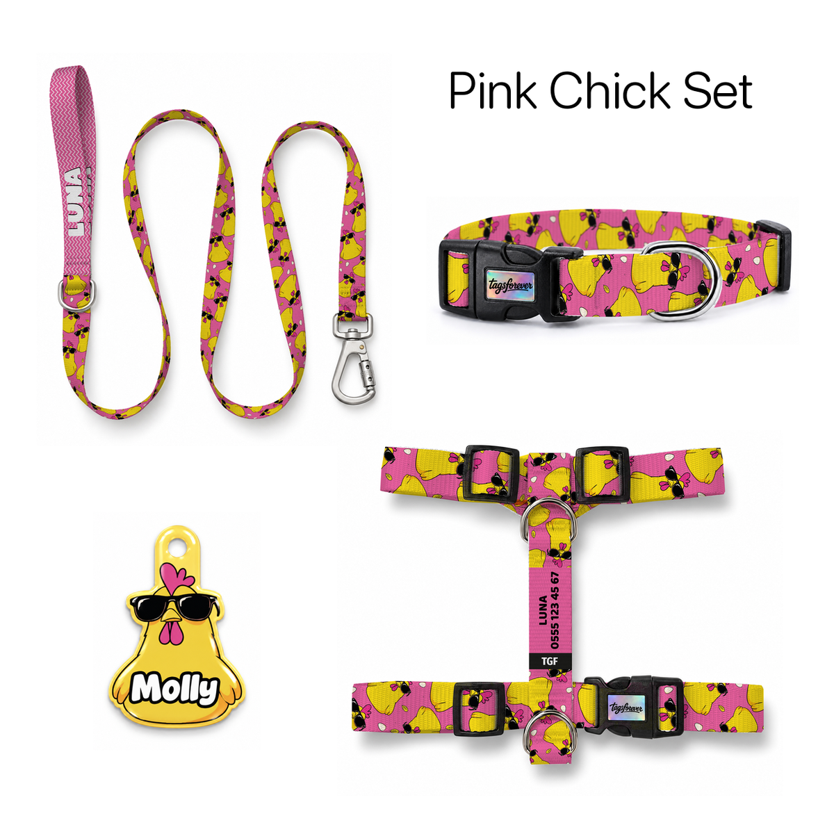 Pink Chick Tasma ve Künye Seti – Set fotoğrafı