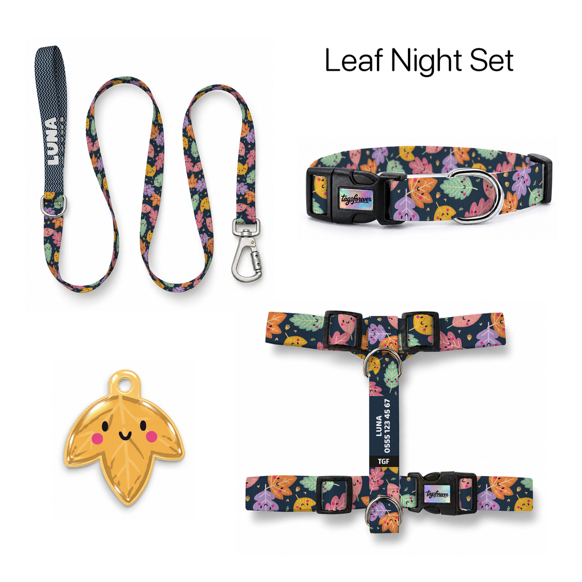 Leaf Night Tasma ve Künye Seti – Set fotoğrafı