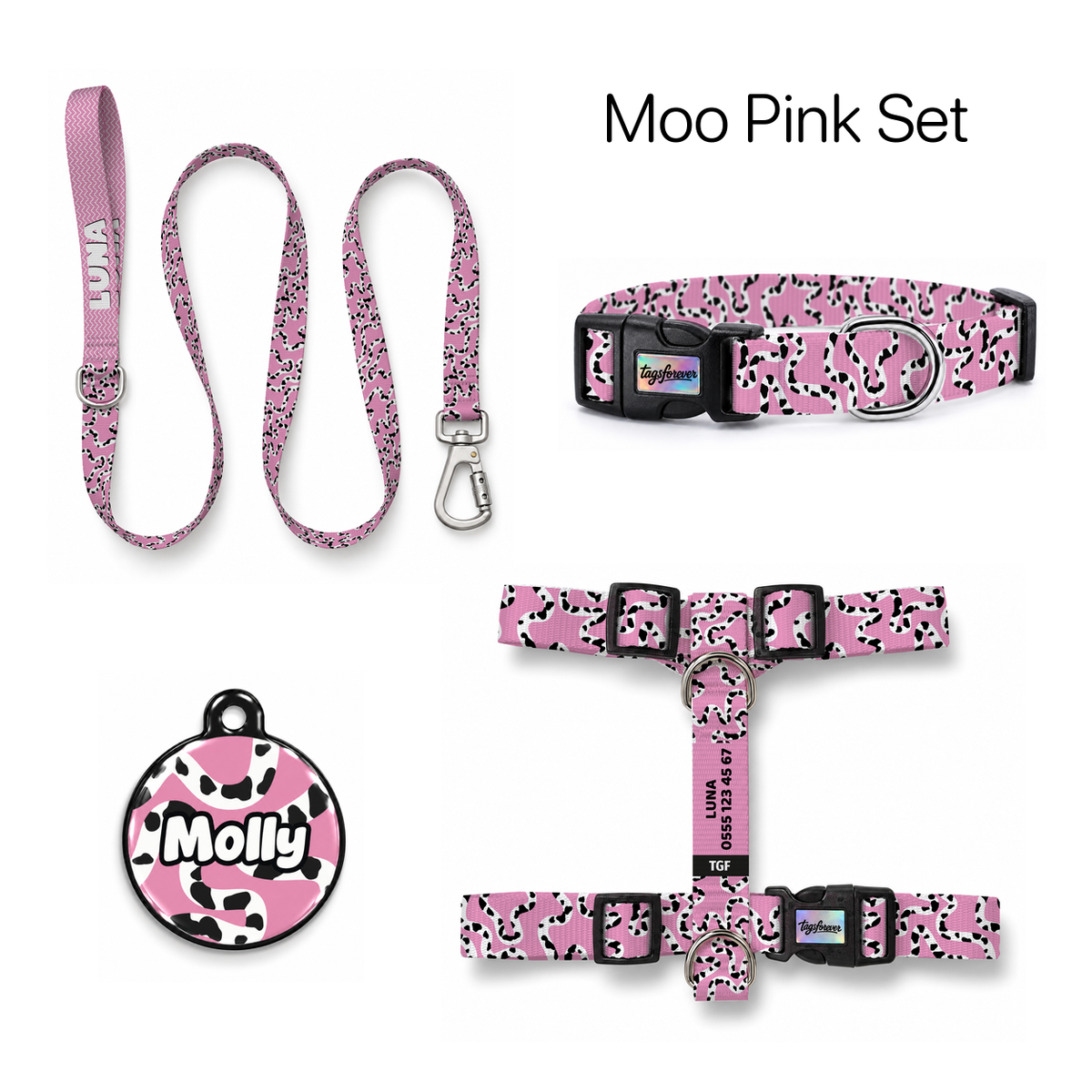 Moo Pink Tasma ve Künye Seti – Set fotoğrafı
