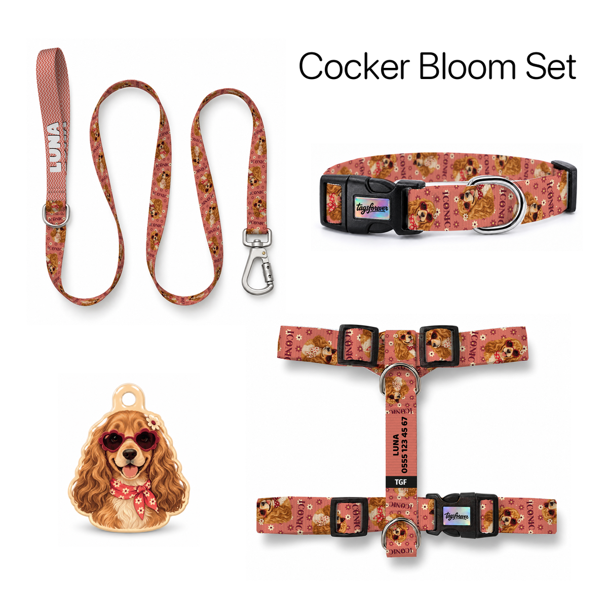 Cocker Bloom Tasma ve Künye Seti – Set fotoğrafı