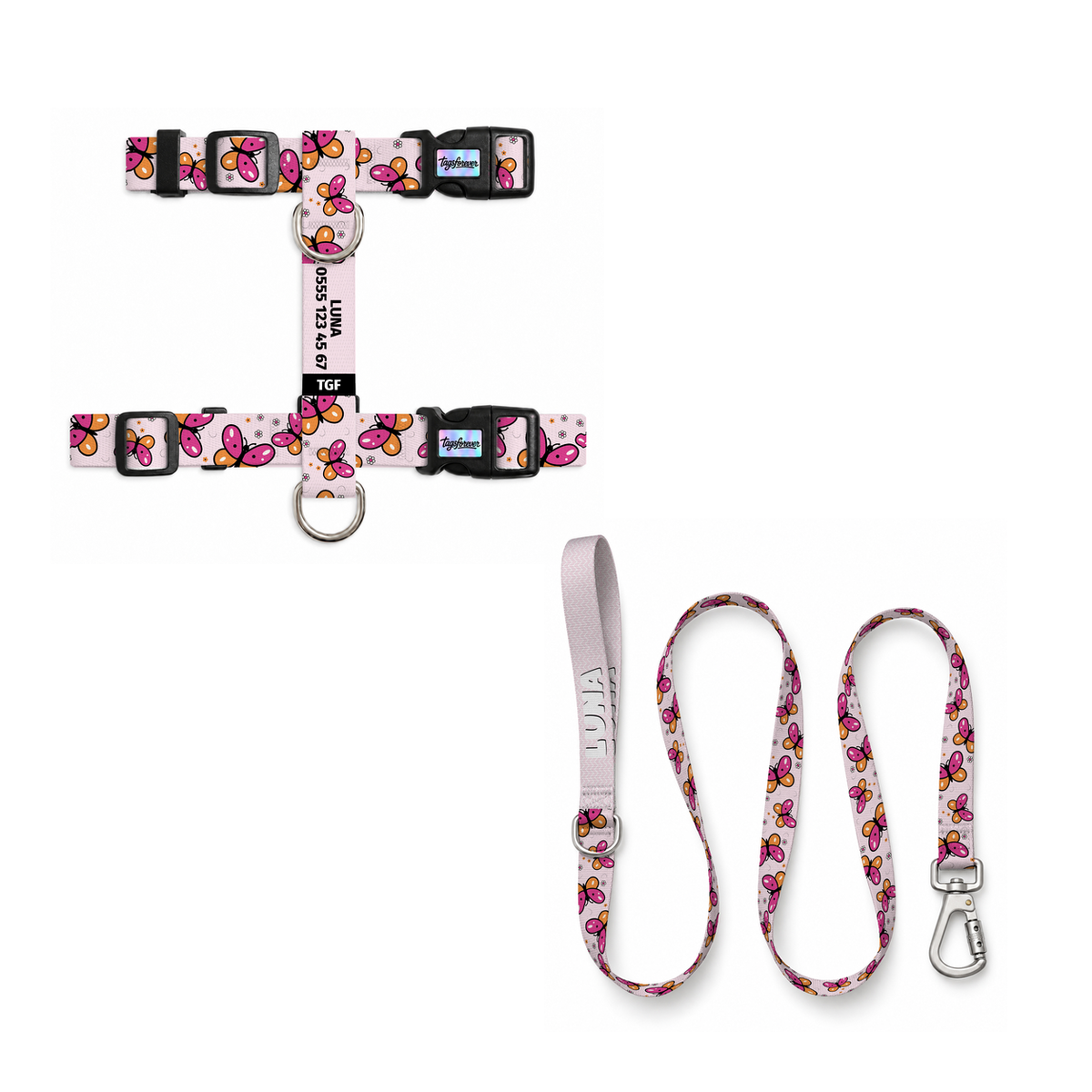Flora Pink | Kedi Gezdirme Setleri – Göğüs tasması ve gezdirme kayışı