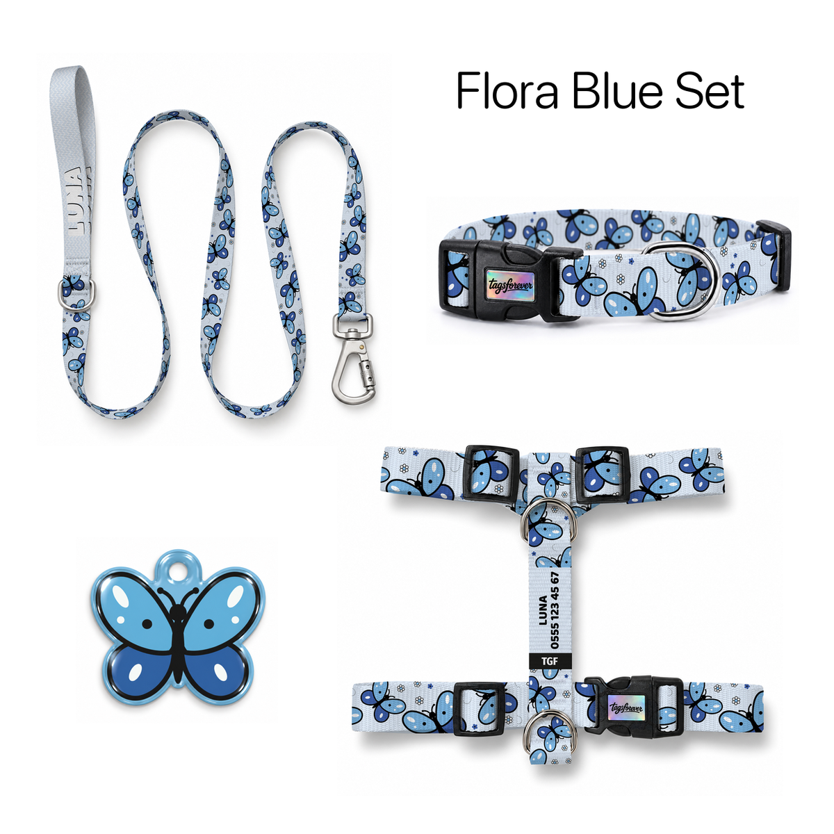Flora Blue Tasma ve Künye Seti – Set fotoğrafı