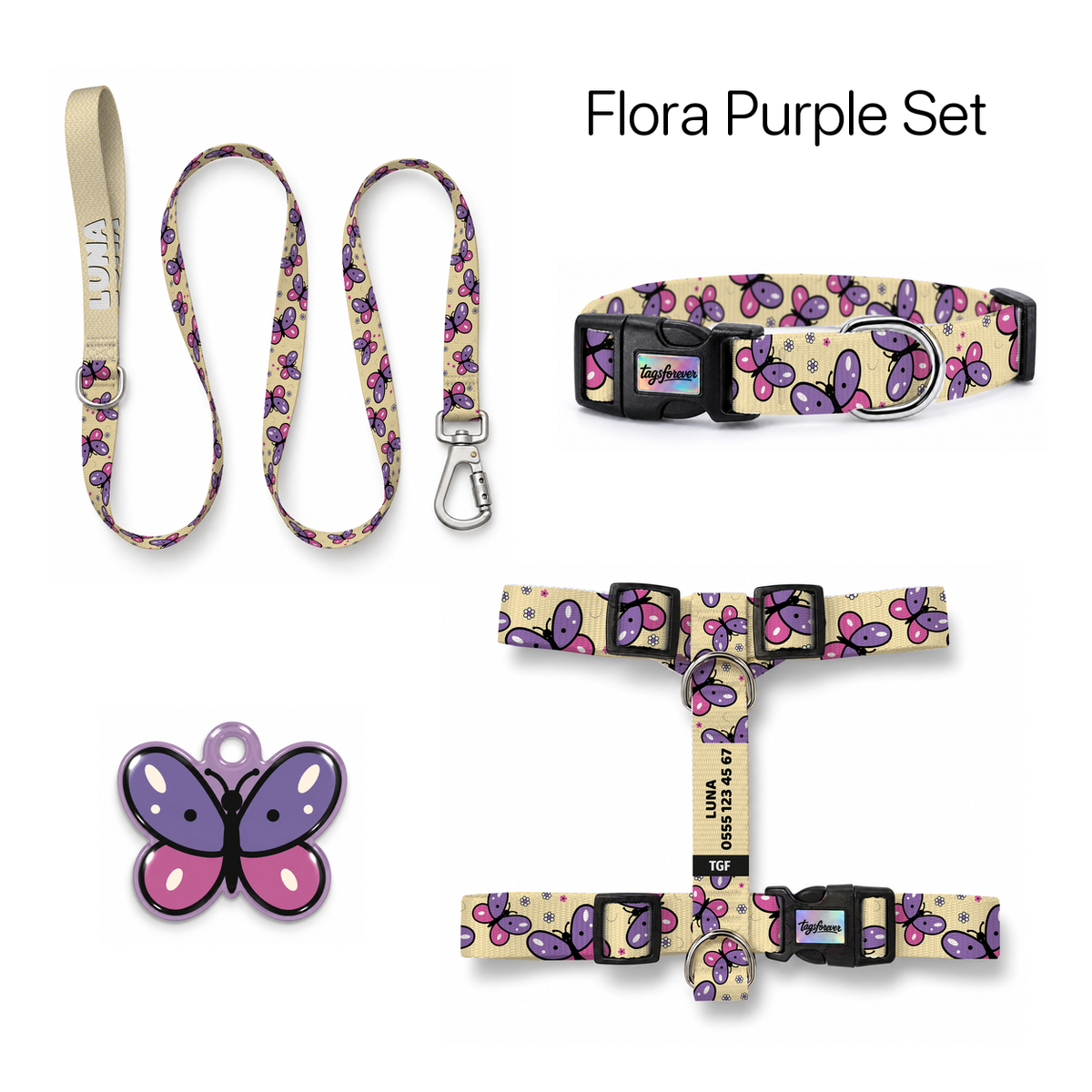 Flora Purple Tasma ve Künye Seti – Set fotoğrafı