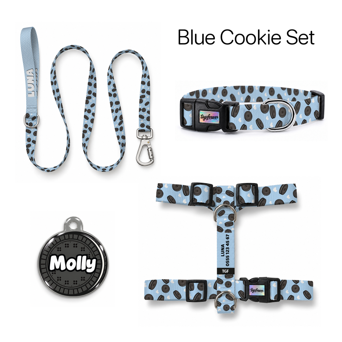 Blue Cookie Tasma ve Künye Seti – Set fotoğrafı
