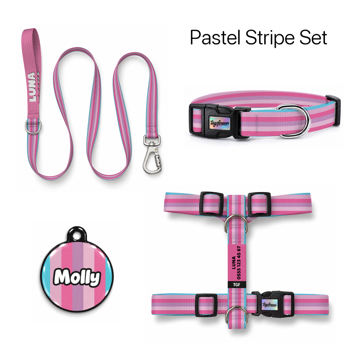 Pastel Stripe Tasma ve Künye Seti – Set fotoğrafı