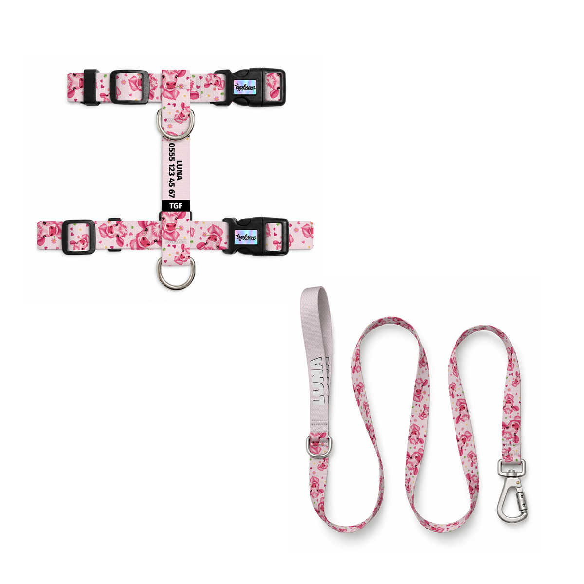 Pink Moo | Kedi Gezdirme Setleri – Göğüs tasması ve gezdirme kayışı