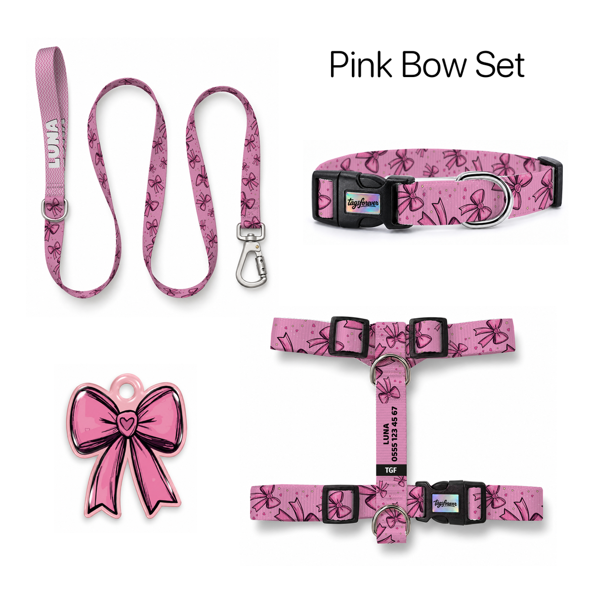 Pink Bow Tasma ve Künye Seti – Set fotoğrafı