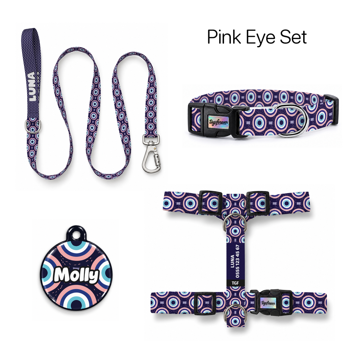 Pink Eye Tasma ve Künye Seti – Set fotoğrafı