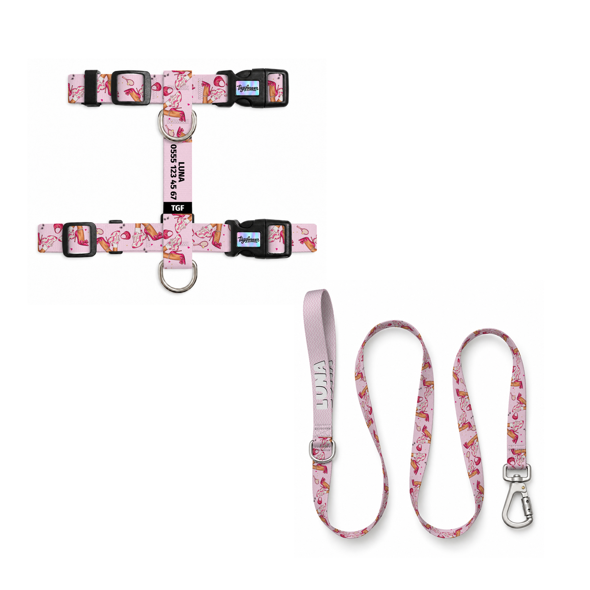 Pink Sport | Kedi Gezdirme Setleri – Göğüs tasması ve gezdirme kayışı