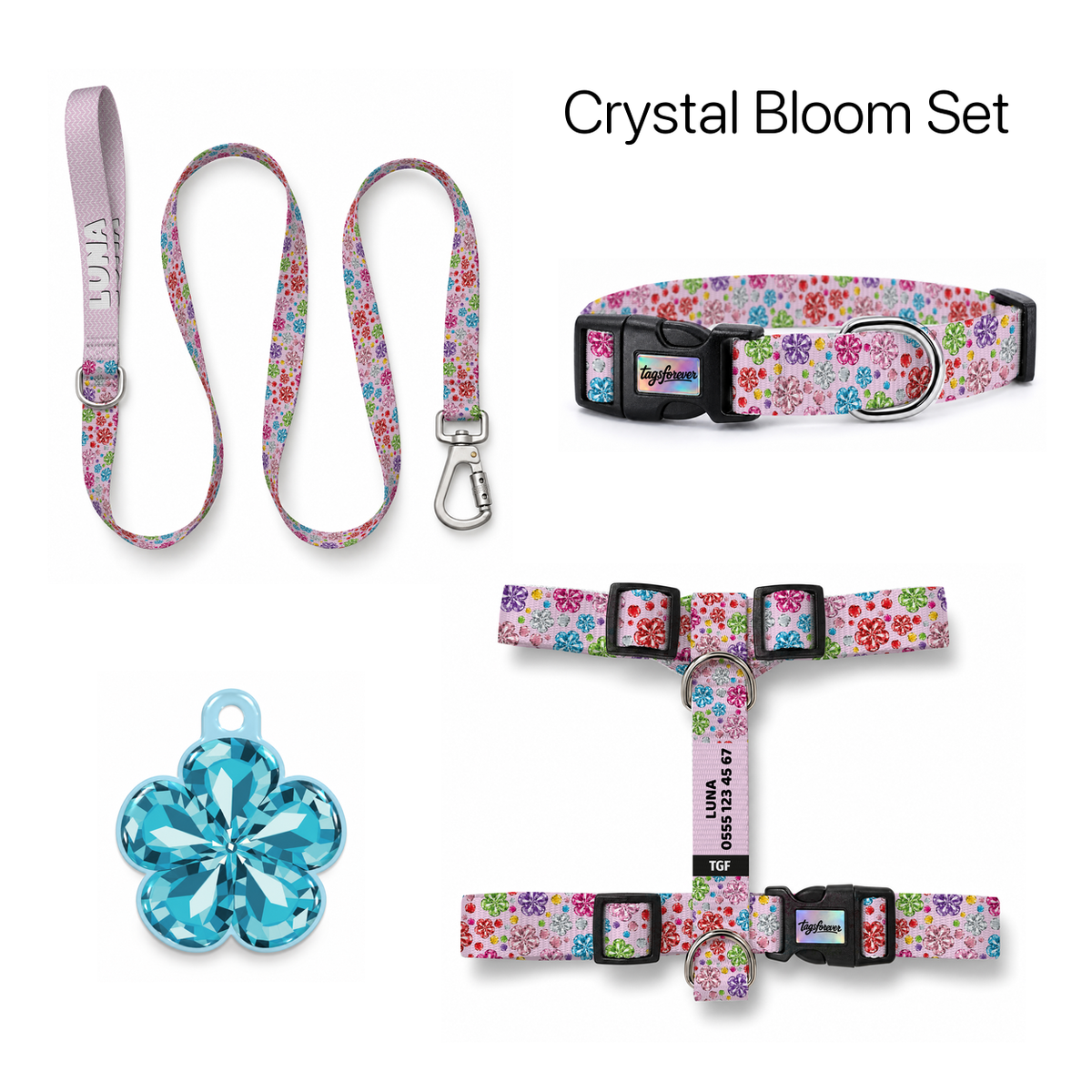 Crystal Bloom Tasma ve Künye Seti – Set fotoğrafı