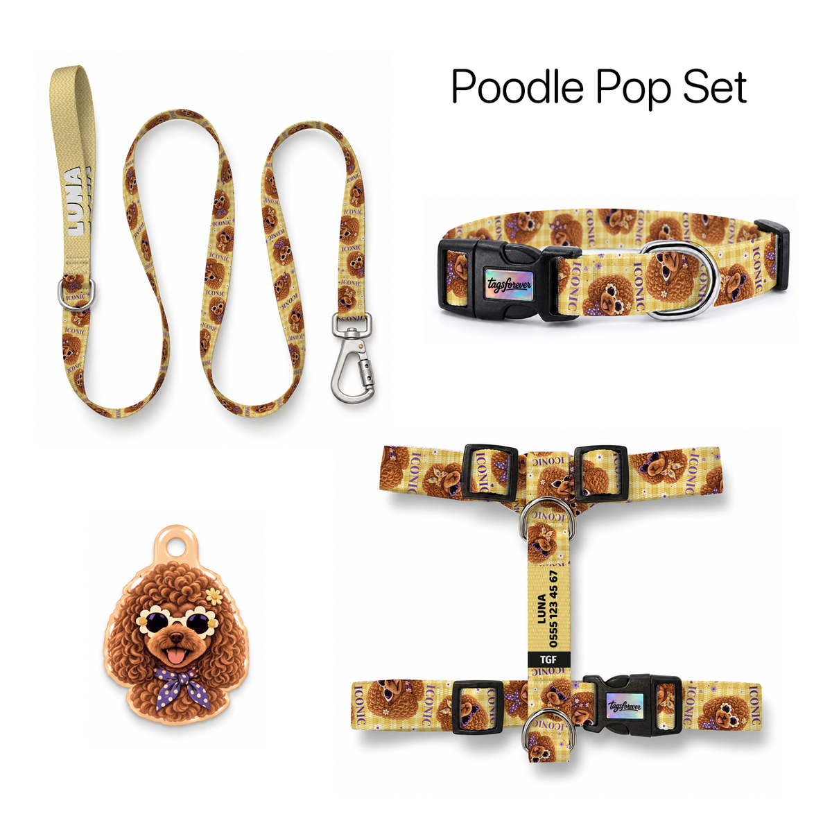 Poodle Pop Tasma ve Künye Seti – Set fotoğrafı