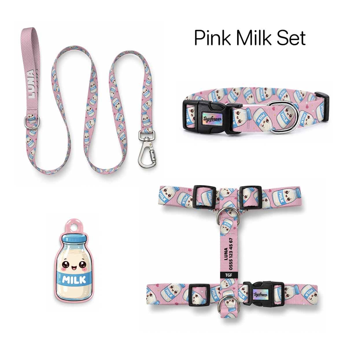 Pink Milk Tasma ve Künye Seti – Set fotoğrafı