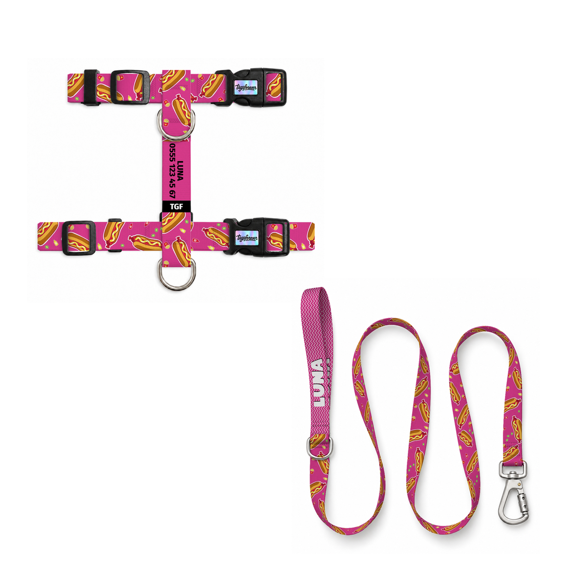 Hotdog Pink | Kedi Gezdirme Setleri – Göğüs tasması ve gezdirme kayışı
