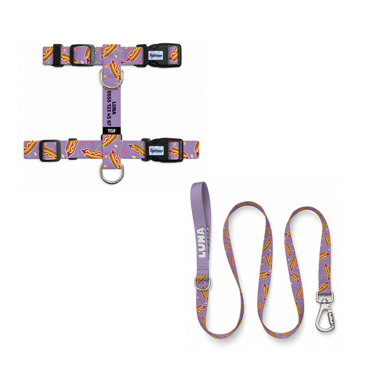Hotdog Lilac | Kedi Gezdirme Setleri – Göğüs tasması ve gezdirme kayışı