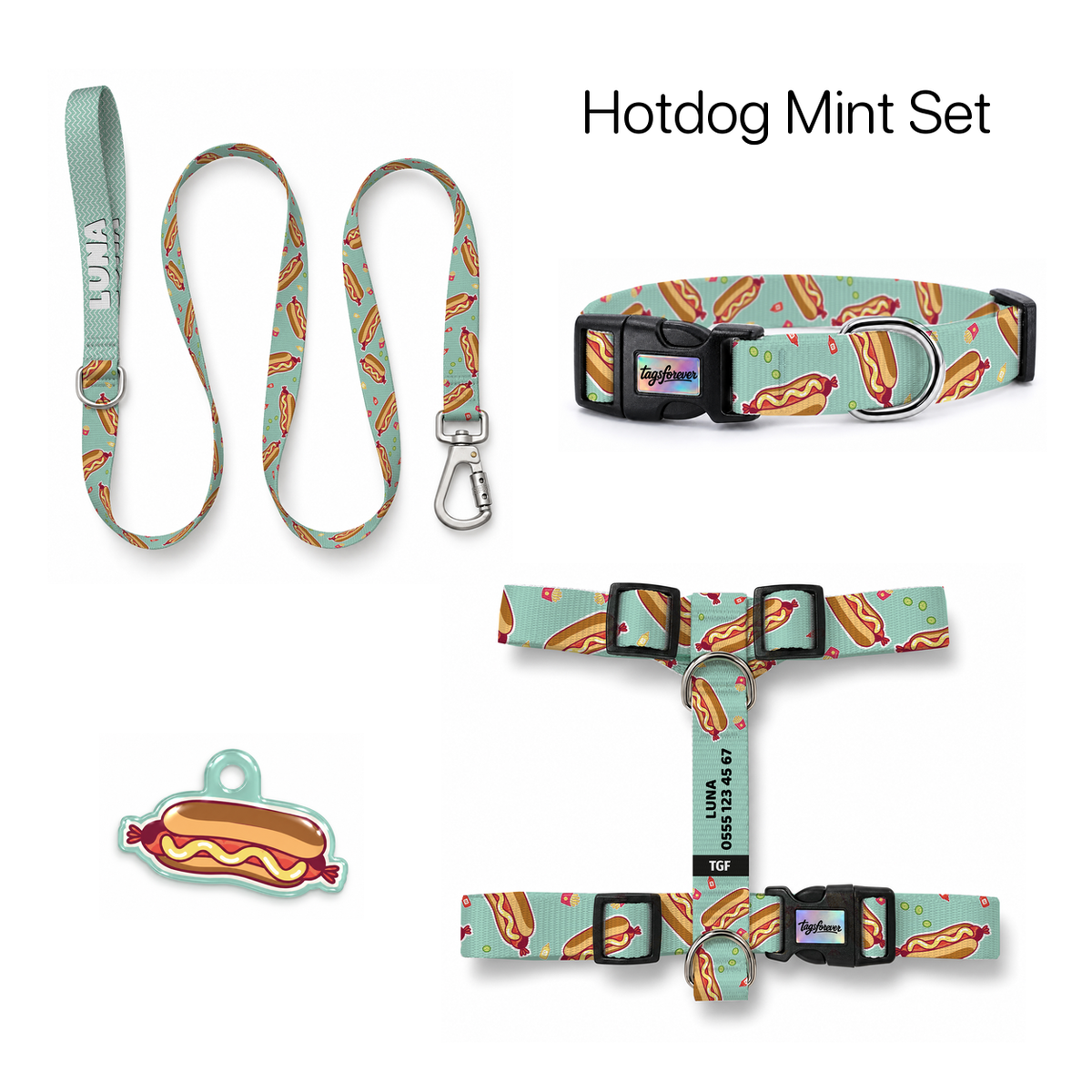 Hotdog Mint Tasma ve Künye Seti – Set fotoğrafı