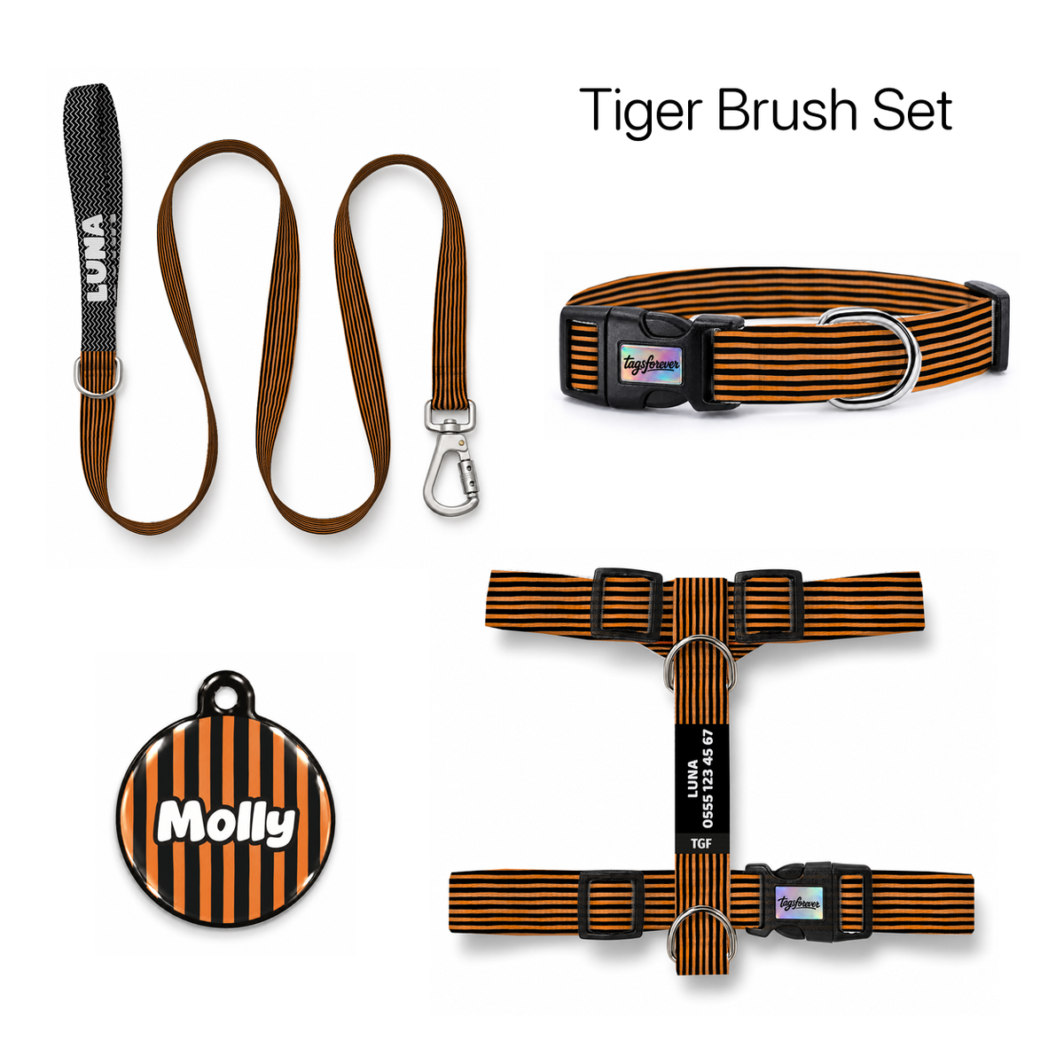 Tiger Brush Tasma ve Künye Seti – Set fotoğrafı