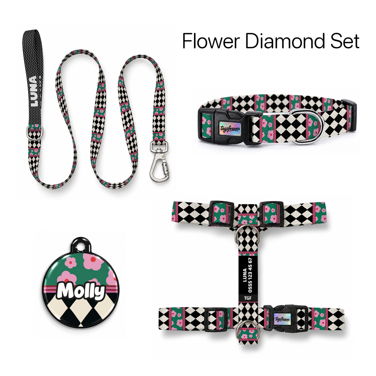 Flower Diamond Tasma ve Künye Seti – Set fotoğrafı
