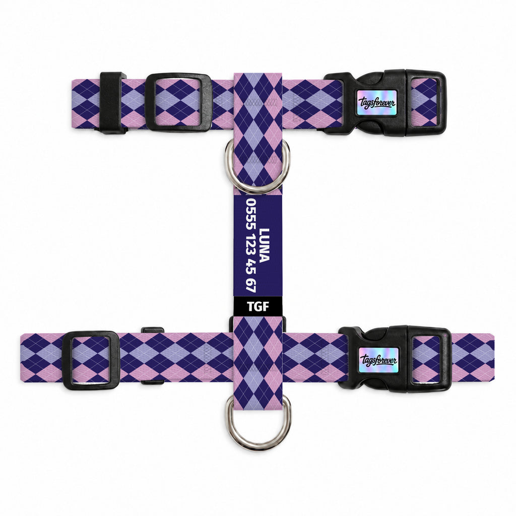 Lilac Check Kedi Göğüs Tasması – Urun