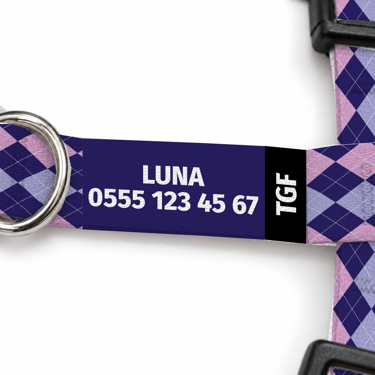 Lilac Check Kedi Göğüs Tasması – Yazi Detayi