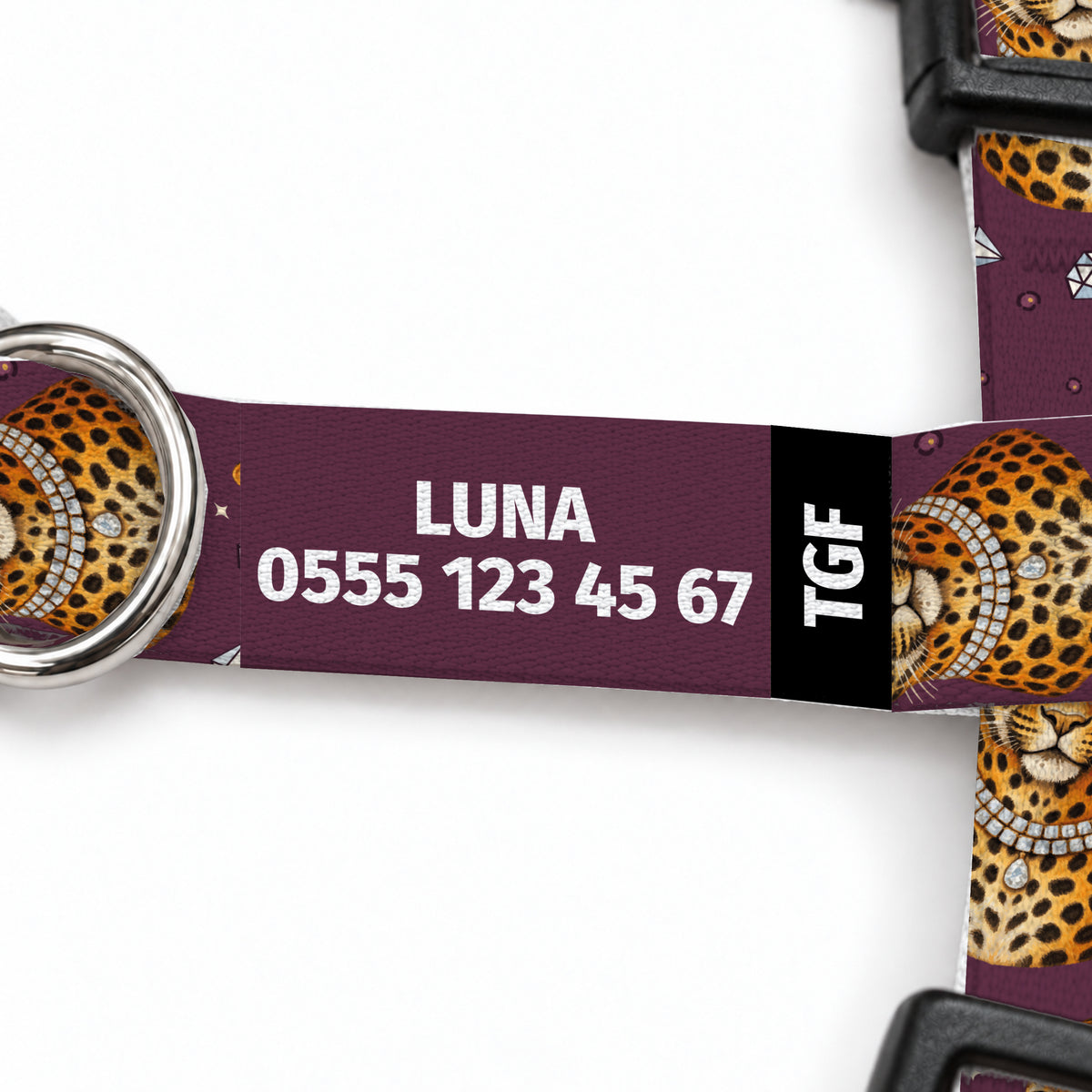 Plum Leopard Kedi Göğüs Tasması – Yazi Detayi