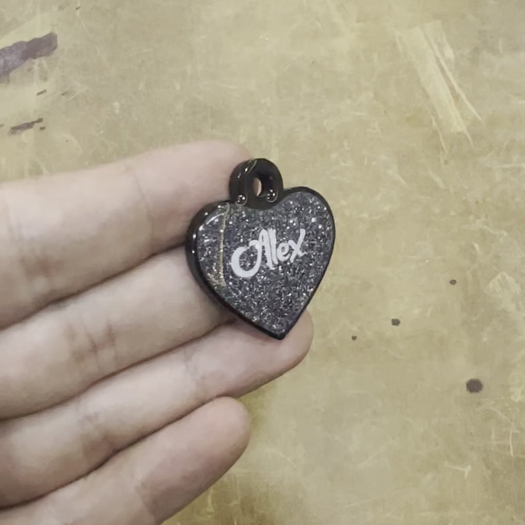 Gri Glitter Kalp | İsimlik