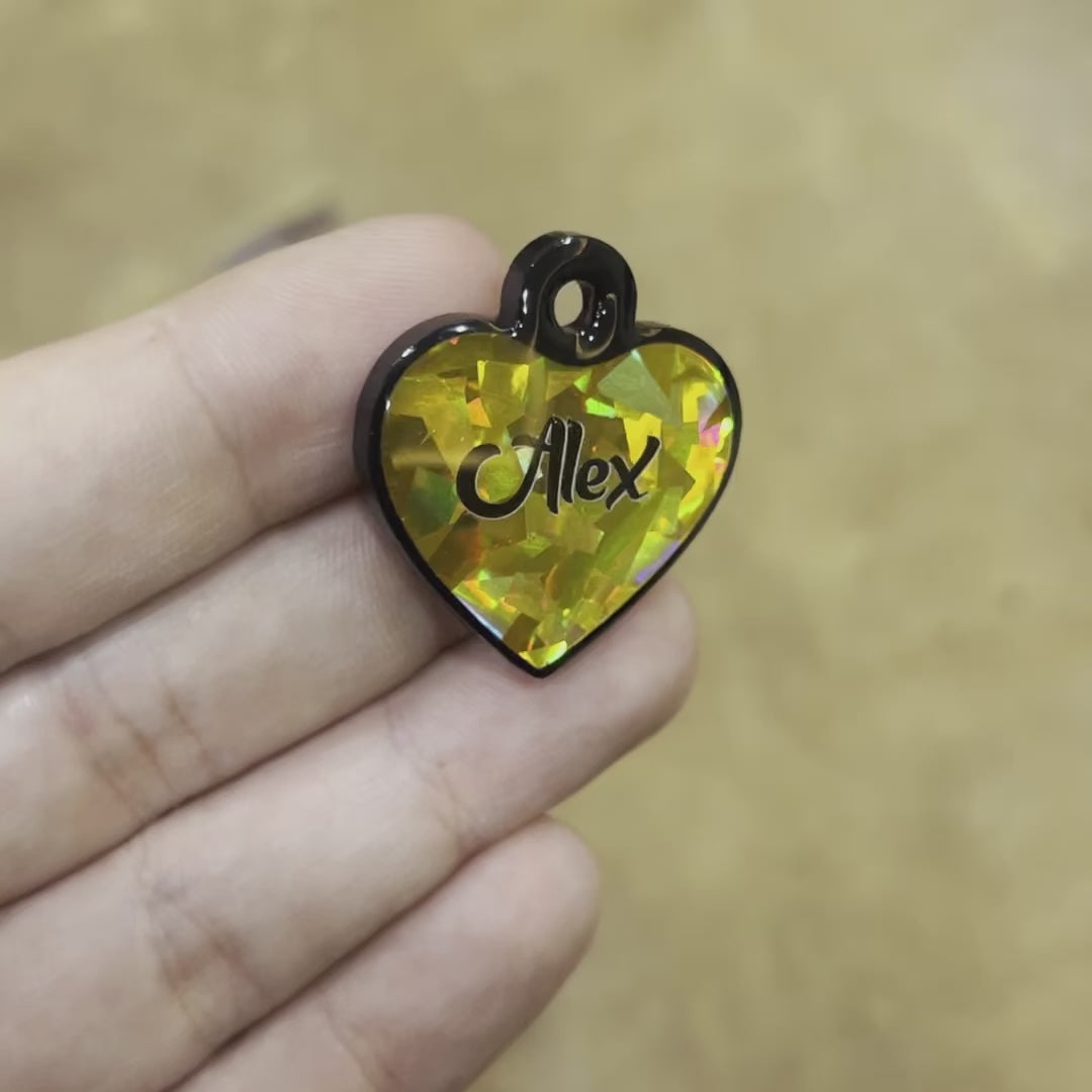 Sarı Hologram Kalp | İsimlik